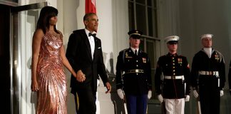 MICHELLE OBAMA WEARING ATELIER VERSACE